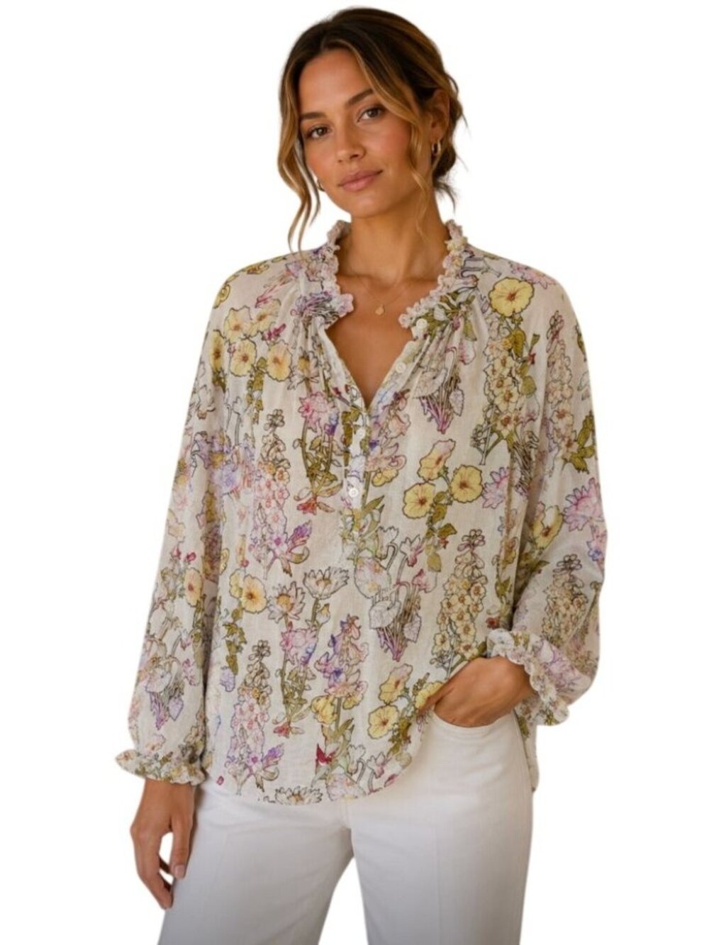 Raquel Allegra Floral Handmade Peasant Blouse - Size 0